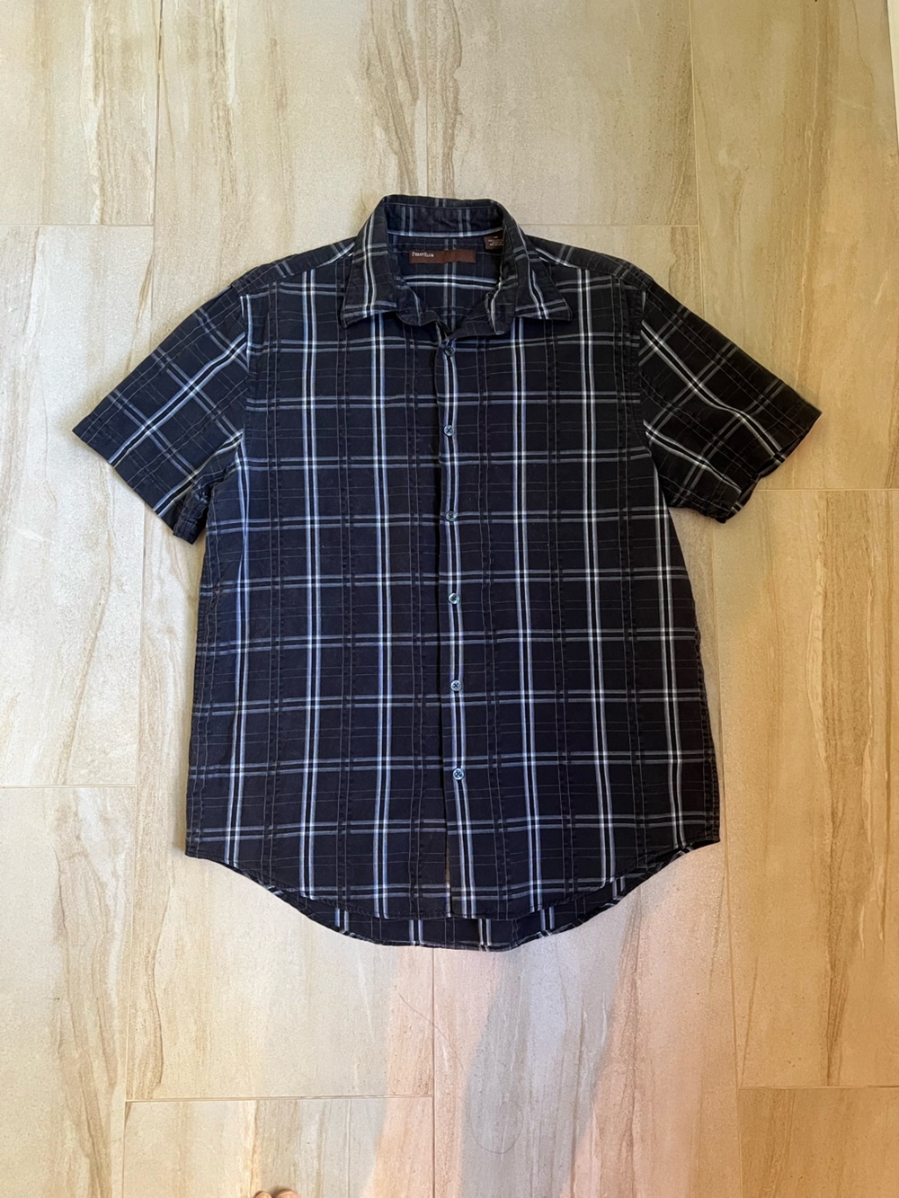 Perry Ellis Black Plaid Short-Sleeve Button-Up Shirt